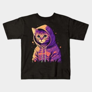 Cool Cat in a Vaporwave Hoodie Kids T-Shirt